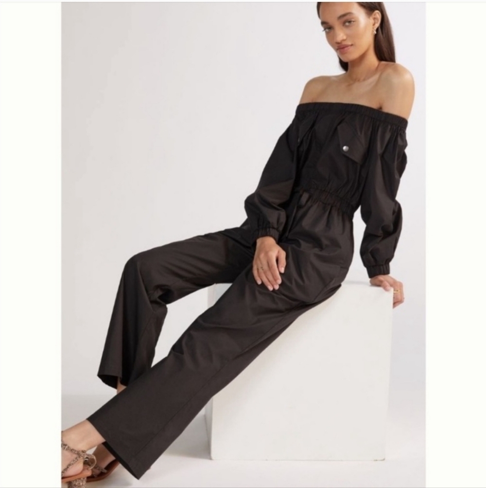 Anthropologie Off-Shoulder Black Wide-Leg Jumpsuit